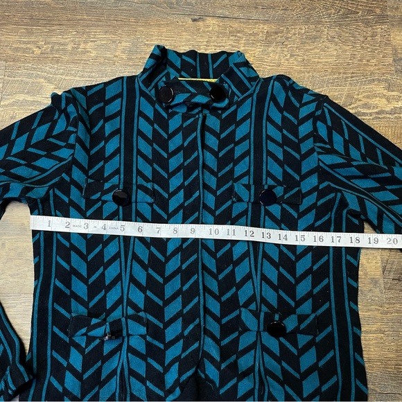 Michael Simon Snap Button Sweater Cardigan Jacket Women Large Teal Black Stretch - Picture 2 of 11